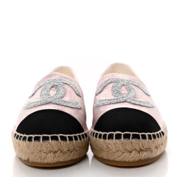 Chanel Pink Iridescent Laminated Lambskin Grosgrain Embroidered CC Espadrilles - Picture 2 of 11